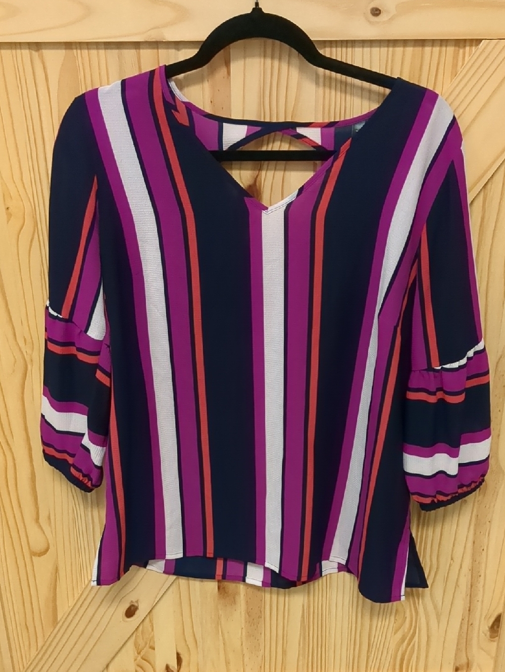Massini Navy, Purple & White Striped Blouse